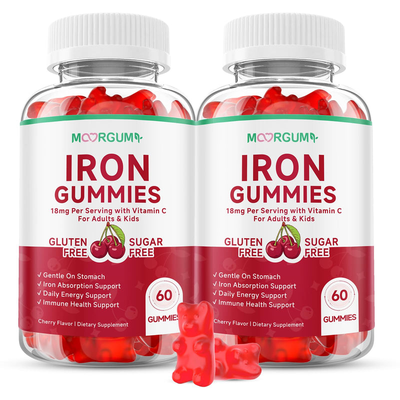 Iron Gummies with Vitamin C, High Absorption 18mg Iron Supplements for Adults & Kids, Blood Builder & Energy Support for Women and Men, Gentle on Stomach, Cherry Flavor, 120 Count