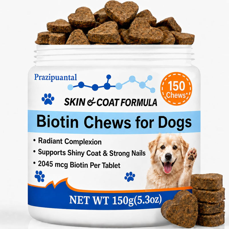 Biotin for Dogs Soft Chews, Skin and Coat Supplement for Dog Shedding and Dry Skin Relief, High Potency Dog Nail Strengthener with 42% Protein and B-Vitamin Complex, Chicken Flavor 150 Count