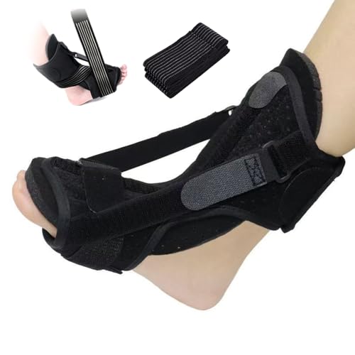 Plantar Fasciitis Night Splint with 28in Elastic Compression Strap, Adjustable Foot Brace, Built-in Aluminum Bar, Cushioned Open Heel Support for Sleeping