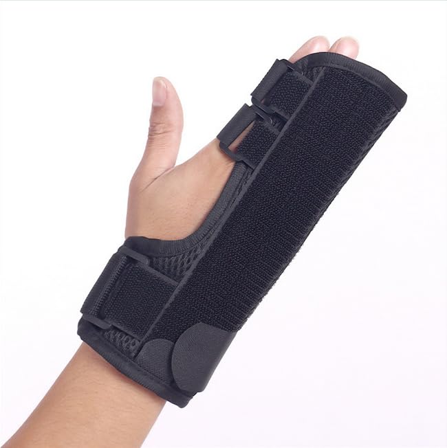 Finger Splint Brace, Adjustable Finger Sprain Correction Fixation Strap for Finger Broken Injury Sprain Joint Relief Hand Support Fits Left or Right Hand (Black-4 finger, Medium) Black-4 finger