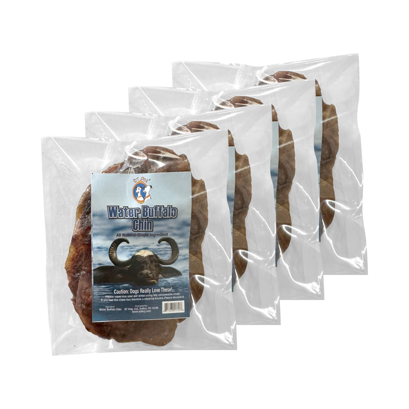 QT Dog Water Buffalo Chin (Pack of 4) - All Natural Single Ingredient Dog Chews, Protein-Packed, Gluten & Grain -Free Dental Chews, Ideal for All Breeds