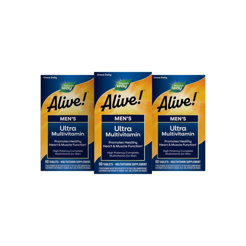 Nature's Way Alive! Men’s Daily Ultra Potency Multivitamin, 60 ct x3 | Complete High Potency Men’s Daily Vitamin Promotes Heart & Muscle Function*, B-Vitamins, Zinc and Antioxidants (Set of 3) 60 Count (Pack of 3)