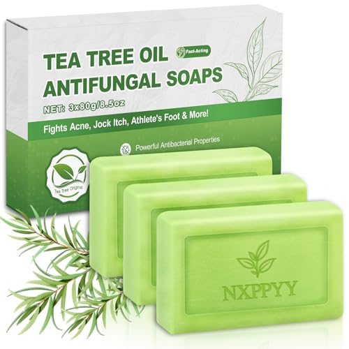 Antifungal Soap-Antibacterial Soap Bar with Tea Tree Oil- Body & Face Wash for Acne, Folliculitis, Eczema, Body Odor, Jock Itch, Athletes Foot, Tinea Versicolor (3Bars Original Tea Tree x 2.82 oz)