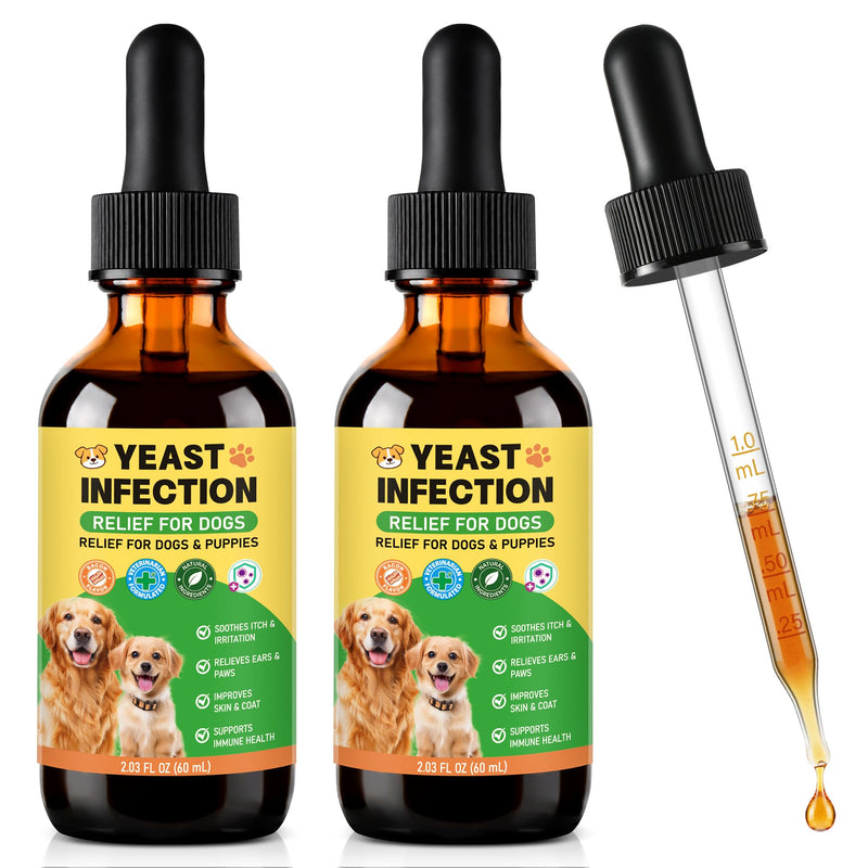 2-Pack Ear Drops for Dogs Yeast Infection - Soothing Itch Relief for Smelly Ears, Irritated Skin & Paw Licking | Gentle Ear Cleaner for Dogs | Supports Ear Health & Yeast Balance