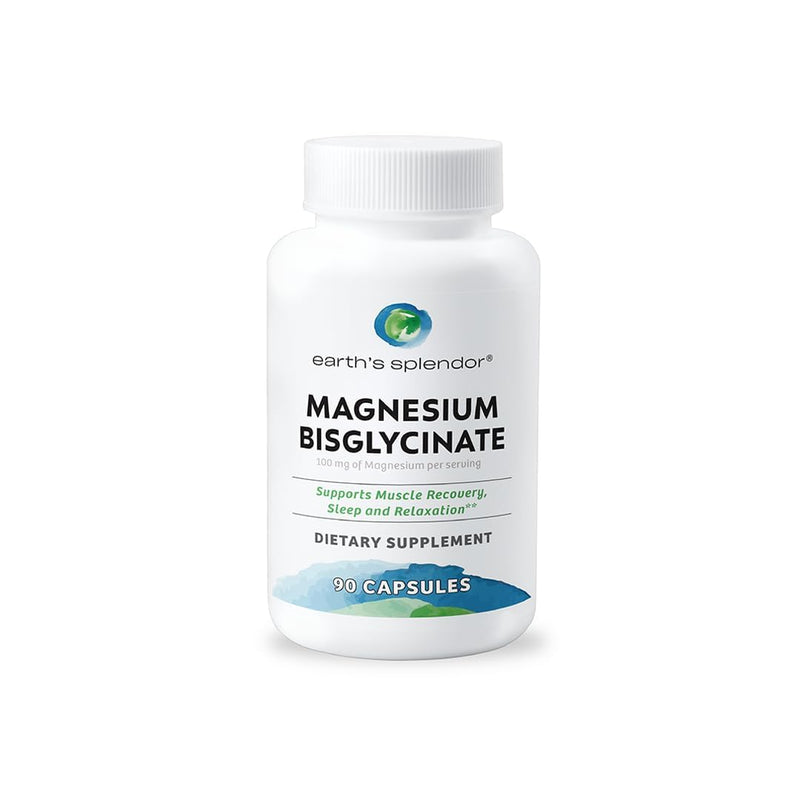 Earth's Splendor Magnesium Bisglycinate Supplement Vegan Non GMO 90 Serving | Muscle Recovery Sleep Support Relaxation Mineral Formula Daily Wellness Three Month Supply
