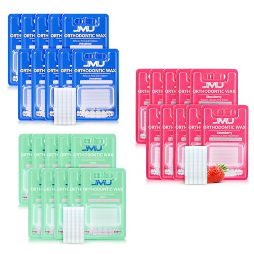 JMU 30 Pack Orthodontic Wax, Precut Braces Wax, Unscented, Mint, Strawberry Flavor