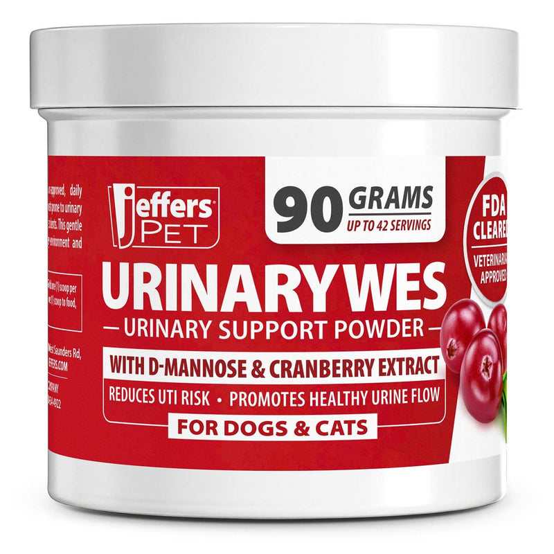 Jeffers Pet UrinaryWes Urinary Support Powder for Dogs & Cats, Chicken Flavor Urinary Tract & Bladder Support Supplement w/D-Mannose, Cranberry, Vitamins & Natural Botanicals Daily Routine - 90 g 90 grams (Up to 42 Servings)