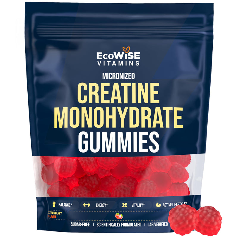 Creatine Monohydrate Gummies 5000 mg per Serving, Strawberry Flavor, with Turmeric Root & Black Pepper, Sugar Free, Vegan Creatine Gummies, 120 Gummies, 30 Servings 120 Count (Pack of 1)