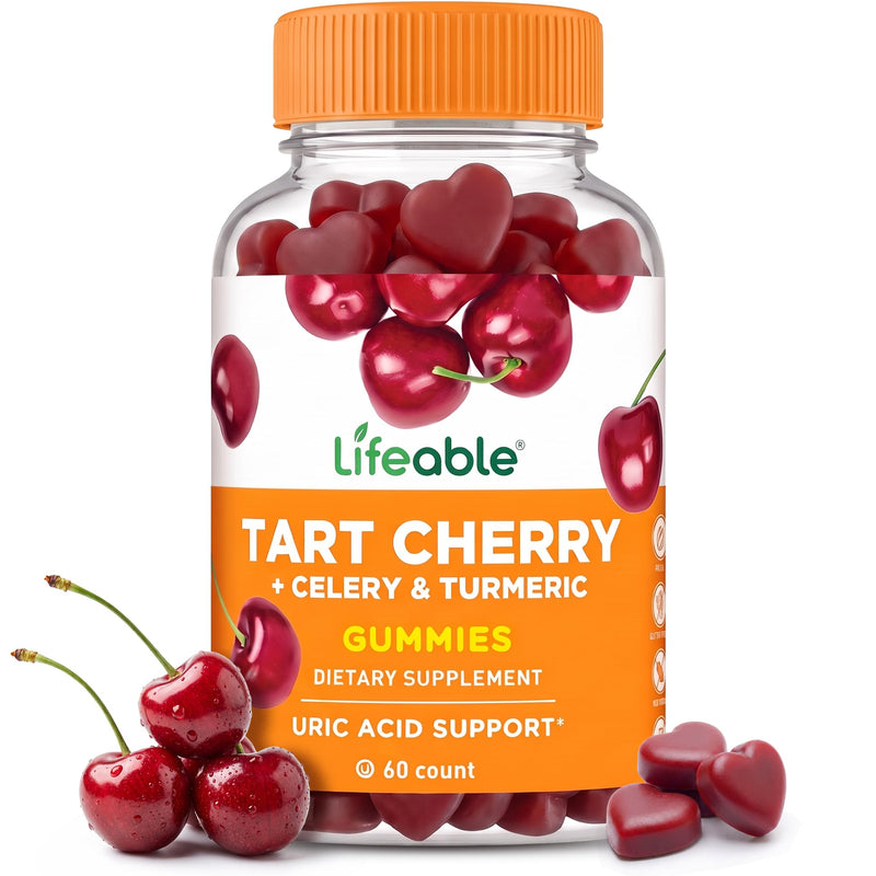 Lifeable Tart Cherry Gummies with Celery and Turmeric for Uric Acid Support | Great tasting cherry gummies for healthy uric acid levels, joint comfort and antioxidants, vegan and kosher, 60 gummies