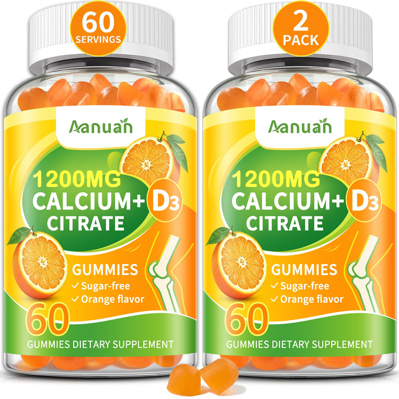 (2 Pack) Calcium Citrate 600-1200 mg with Vitamin D3 Gummies for Women Men | Calcium Supplements For Bone & Teeth Support, High Absorption, Easy to Digest, Sugar Free, Vegan, Orange Flavor,60 Day Supply 60 Count (Pack of 2)
