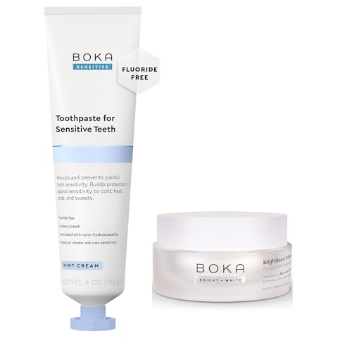 Boka Sensitive Toothpaste - Fluoride Free, 5% Potassium Nitrate, Nano Hydroxyapatite, 4oz with Boka Brightboost Whitening Powder