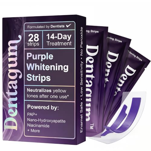 Purple Whitening Strips for Teeth - 28 Strips - Teeth Whitening Strips with Pap+ & Nano Hydroxyapatite - Enamel Safe, Low Sensitivity, Removes Stains Fast