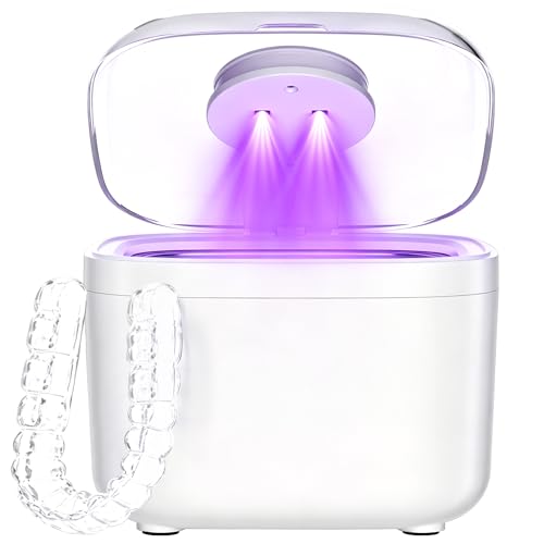 Ultrasonic Denture & Retainer Cleaner-45kHz Ultrasonic Cleaning Machine with UV Light 350ml 304 SUS Tank for Deep Cleaning Dentures Aligners Invisalign Mouth Guards Night Guards Braces & Jewelry