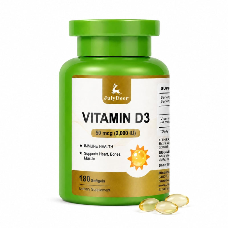 Vitamin D3 2000 IU (50 mcg) Supplement With Olive Oil, 180 Softgels | Supports Bone & Immune Health and Calcium Absorption | 180-Day Supply | Non-GMO, Gluten-Free & Soy-Free | 1 Daily 180 Count (Pack of 1)