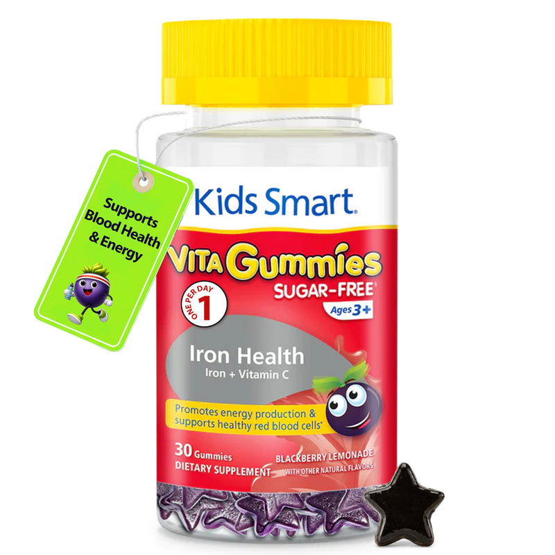 Kids Smart Iron Health Gummies, Iron + Vitamin C, Energy & Immune, Kids 3+ | Iron + Vitamin C, Sugar-Free Vegan Gummy Vitamins, Gluten-Free, Non-GMO, Supports Energy, Immunity & Iron Absorption, 30 Ct
