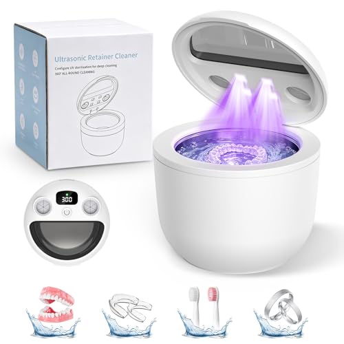 Ultrasonic Retainer Cleaner, 45kHz UV Dental Cleaner with Digital Timer