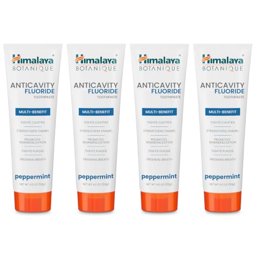 Himalaya Botanique Anticavity Fluoride Toothpaste, Peppermint, 4 oz, 4 Pack 4 Ounce (Pack of 4) Adult Peppermint