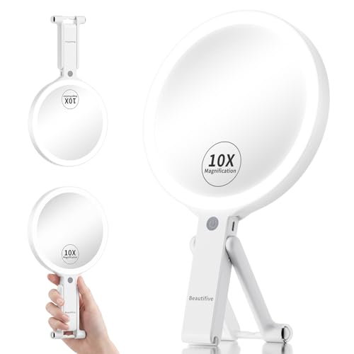 7.5" Large Travel Mirror with Light, Rechargeable 10X/1X Magnifying Mirror White