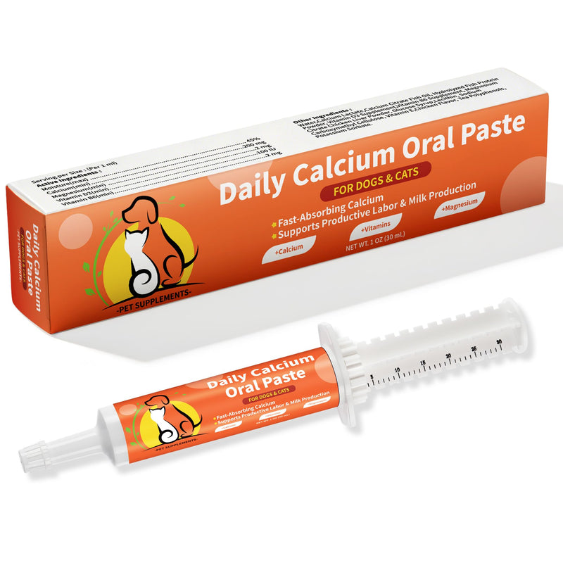 Oral Calcium Supplement for Whelping Dogs & Cats, 30 ml (1-Pack) | Fast-Absorbing Calcium Paste Supports Labor & Milk Production, with Vitamin D3 & B6 for Enhanced Absorption Pack of 1