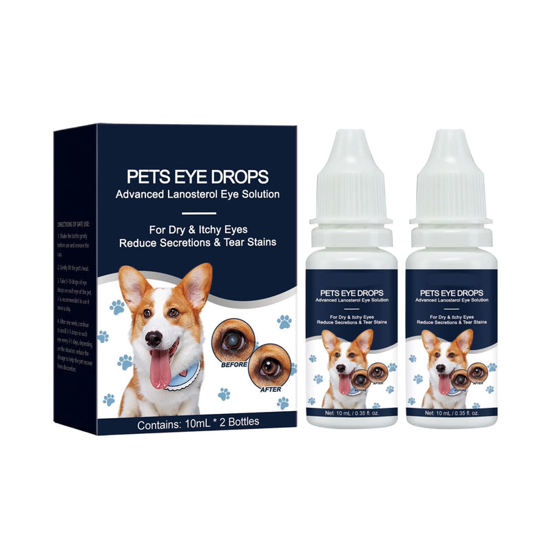 Dog Eye Drops for Dogs and Cats - Cataract Eye Drops with Lanosterol Formula, Pet Eye Wash for Cloudy Itchy Watery Goopy Eyes, Tear Stain Care, Infection Support, Pink Care, All Ages, 2 Pack 2 x 10ml