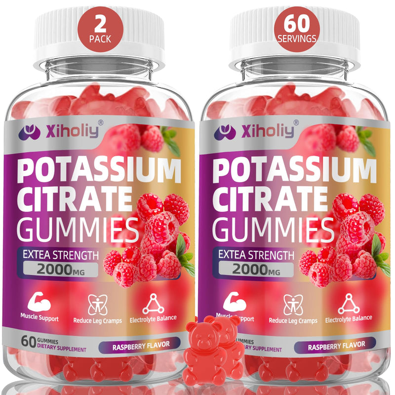 Potassium Citrate Gummies 2000mg, High Potency Electrolyte Gummies, 2 Pack | Potassium Supplement with Magnesium glycinate, Zinc, Vitamin C D3 K2, for Electrolyte Balance, Leg Cramps, Muscle Support 120 Count (Pack of 1)