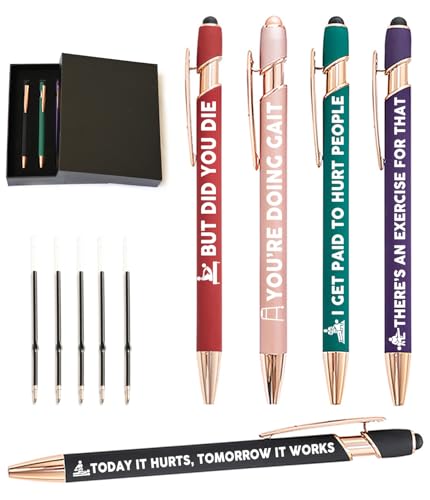Physical Therapist Gifts, Physical Therapy Gifts, 5 Pack 2-in-1 Stylus Metal Ballpoint Pen, 1.0mm Black Ink (5 Extra Refills)