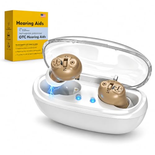 Rechargeable Hearing Aids for Seniors, 16-Channel DSP Noise Reduction Hearing Amplifier, Invisible In-Ear Design Volume Control, 35 Hours Battery Life with Charging Case, Easy to Use for Adults white