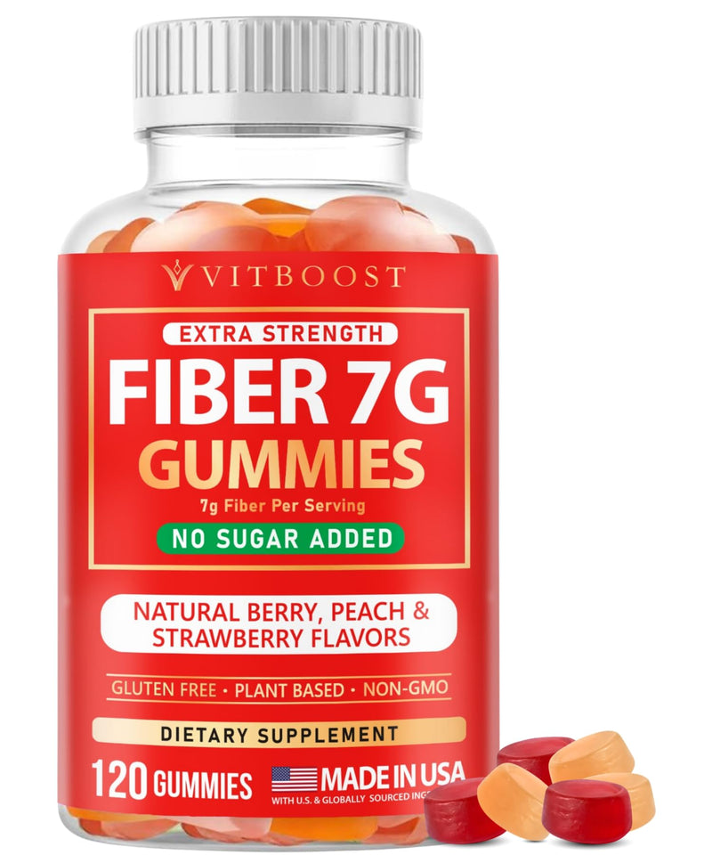 Fiber Gummies for Adults 7g - Digestive Health & Regularity - 120 Count | Sugar Free Fiber Supplement for Women and Men - Pectin-Based (No Gelatin), Non-GMO, Vegan, Made in USA 120 Count (Pack of 1)