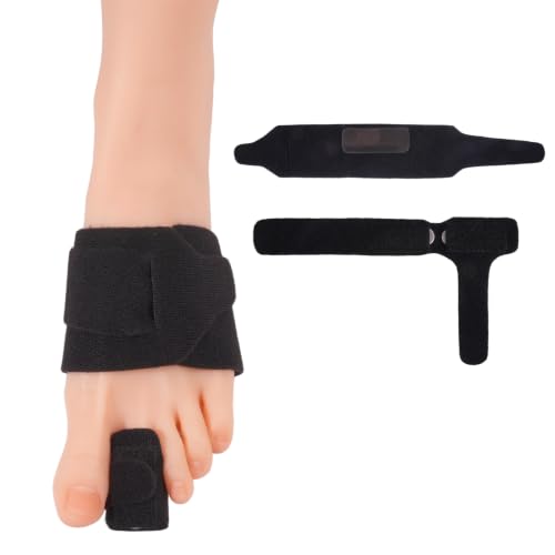 Hammer Toe Corrector for Men & Women, Adjustable Toe Straightener with Touch Fastener & Iron Support Plate, Pain Relief for Curled, Bent, or Overlapping Toes, Fits Most Footwear (Black, 1 Pack)