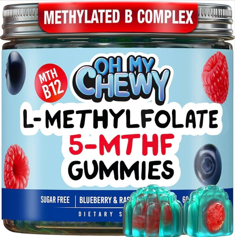 Center-Filled 5-MTHF Folate Gummies - Sugar-Free L-Methylfolate Supplement | MTHFR Support Sugar-Free Vitamins B Complex with Methylated B1, B6 and B12 Cofactor - Mood, Behavior, Cognition 120 Count (Pack of 1)
