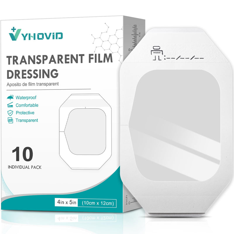 Transparent Film Dressing 4" x 4.75" Box of 10, Waterproof Bandages