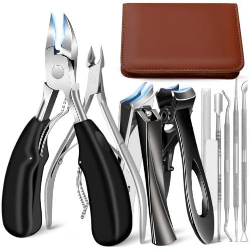 10Pcs Nail Clippers Set for Seniors for Thick Ingrown Toenail, Travel Case 10pcs Full Kit