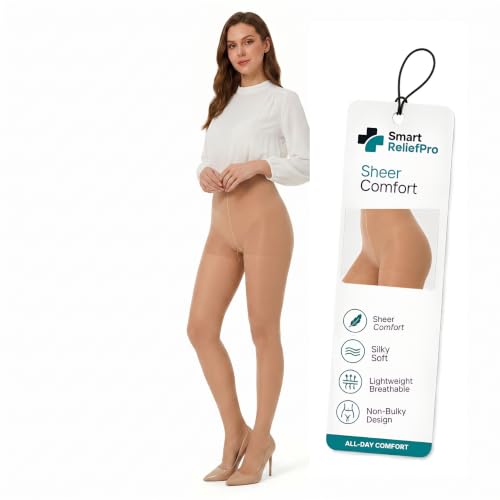 Sheer Compression Pantyhose For Women, 20-30 mmHg Support, Sheer, Silky-Soft Compression Pantyhose With Non-Bulky Comfort X-Large Beige