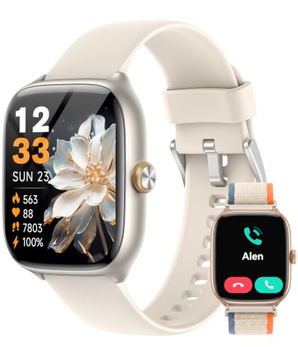 Quican Smart Watch for Women(Answer/Call), AMOLED Fitness Watch for Women Beige 1.75 Inches 46*37.4*12mm