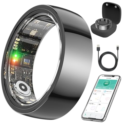 Smart Health Ring,Fitness Rings Tracker with Blood Pressure Monitor Heart Rate Blood Oxygen Sleep Monitor IP68 Waterproof Step Counter Calorie Tracker Health Rings for Women Men Android iOS Phones Black 7