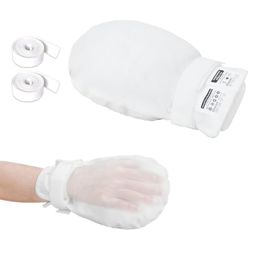 EHUCON Protective Hand Mitts with See-Through Mesh - Soft Control Mitts for Elderly Care, Anti-Scratching & Tube Pulling Prevention - Single Patient Use, 1 Pair (White, Lixin cloth) White