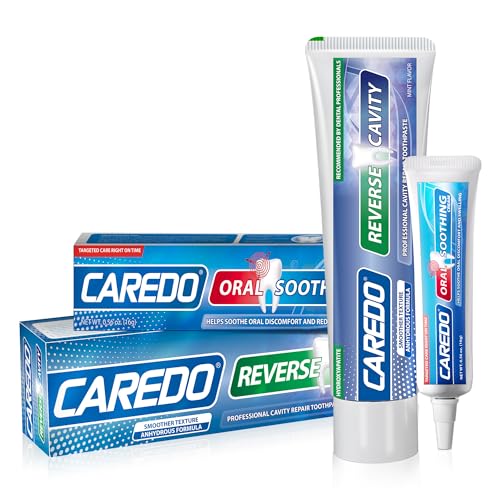 CAREDO Cavity Repair & Oral Comfort Bundle - Hydroxyapatite Toothpaste + Soothing Cream for Gum Swelling, Canker Sores & Sensitive Teeth, Fluoride Free, 3.52 oz + 0.56 oz