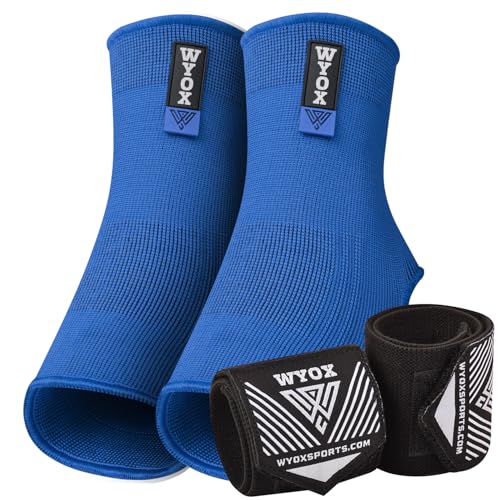 WYOX Ankle Brace & Wrist Wraps Bundle – Compression Ankle Support Sleeve for Sprain, Achilles Tendonitis + Adjustable Wrist Wraps for Weightlifting, Gym, Powerlifting & Sports Training (Unisex)