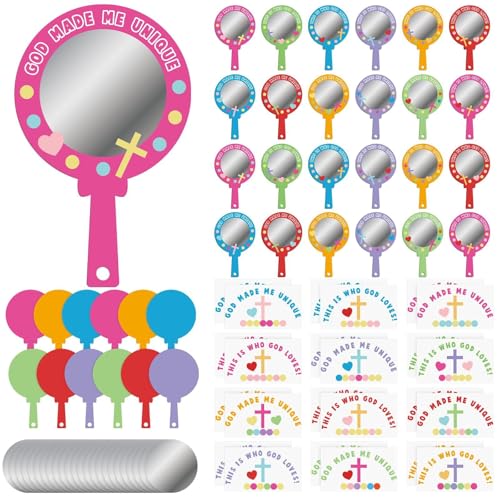 Fuutreo 72 Pcs VBS Mirror Craft Kit with EVA Foam Bases, Religious DIY