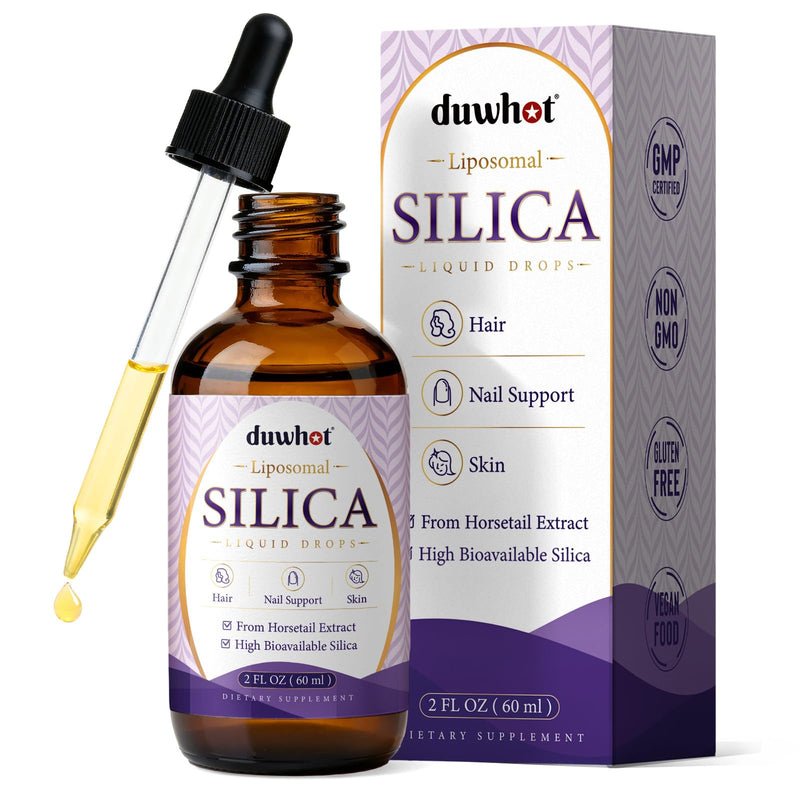 Liposomal Liquid Silica Supplement Drops for Women & Men, 2 Fl Oz | with Biotin, Lysine, L-Proline, MSM, Boron, Vitamin C, Zinc