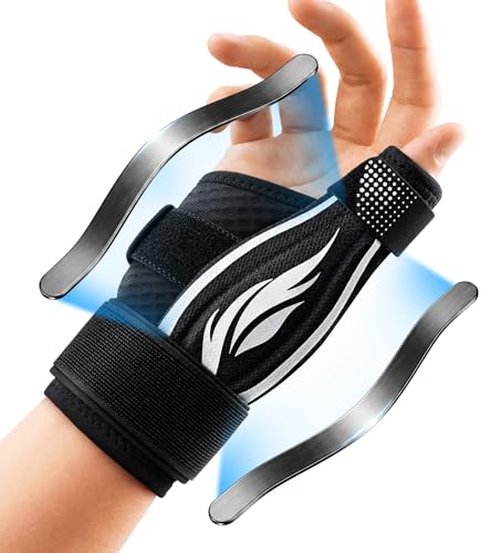 Thumb Support Brace | Upgraded Thumb Spica Splint Stabilizer Pain Relief Night Support for De Quervain’ s Tenosynovitis Trigger Finger Arthritis Sprains | Breathable Fabric Milky White/Black S/M _ Fit both hands