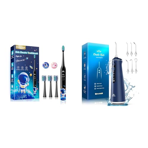 DADA-TECH Kids Electric Toothbrush Astronaut (DT-KE7 Black) + Water Flosser (W2 Blue‌‌)