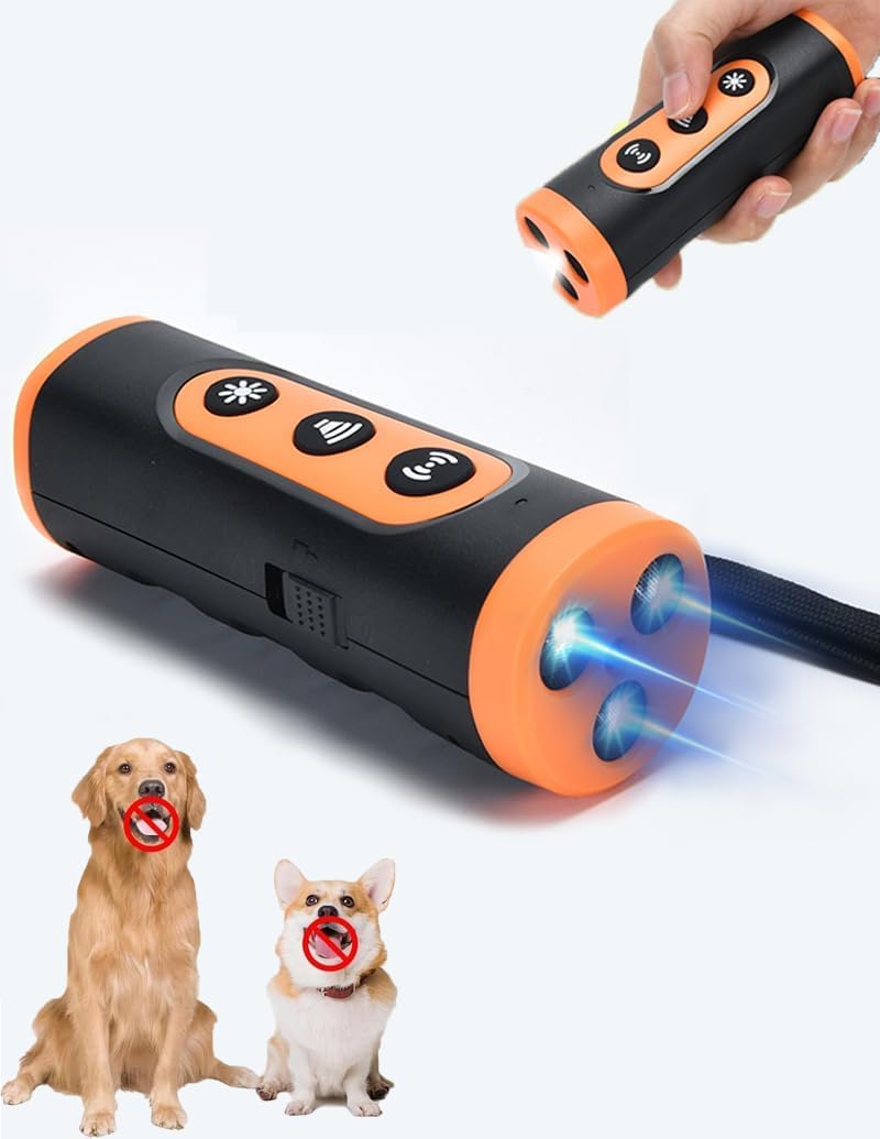 Ultrasonic Dog Bark Deterrent Device, Anti Barking Device for Dogs, Dog Training Stops Bad Behavior, Effective Control Range Ultrasonic 50ft, Flashlight & Beep | Safe for Human & Dogs orange