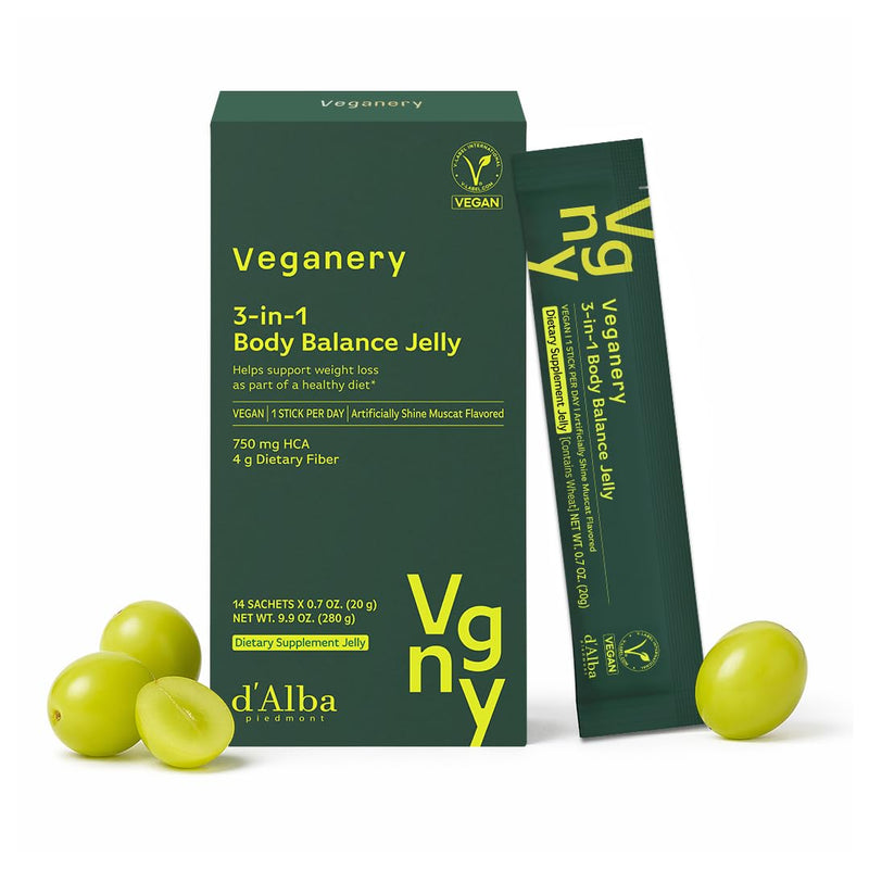 3-in-1 Body Balance Jelly 14 Sticks – Vegan Garcinia Cambogia & Dietary Fiber Supplement, Zero Sugar, Supports Healthy Metabolism, Shine Muscat Flavor, Korean Wellness Supplement