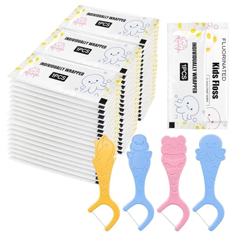 Individually Wrapped Floss for Kids 3 Colors Bulk Kids Flossers Baby Floss Toddler Flossers Cute Animal Shapes Helps Prevent Tooth Decay & Gum Diseas for Family Travel Picnics (1000) 1000