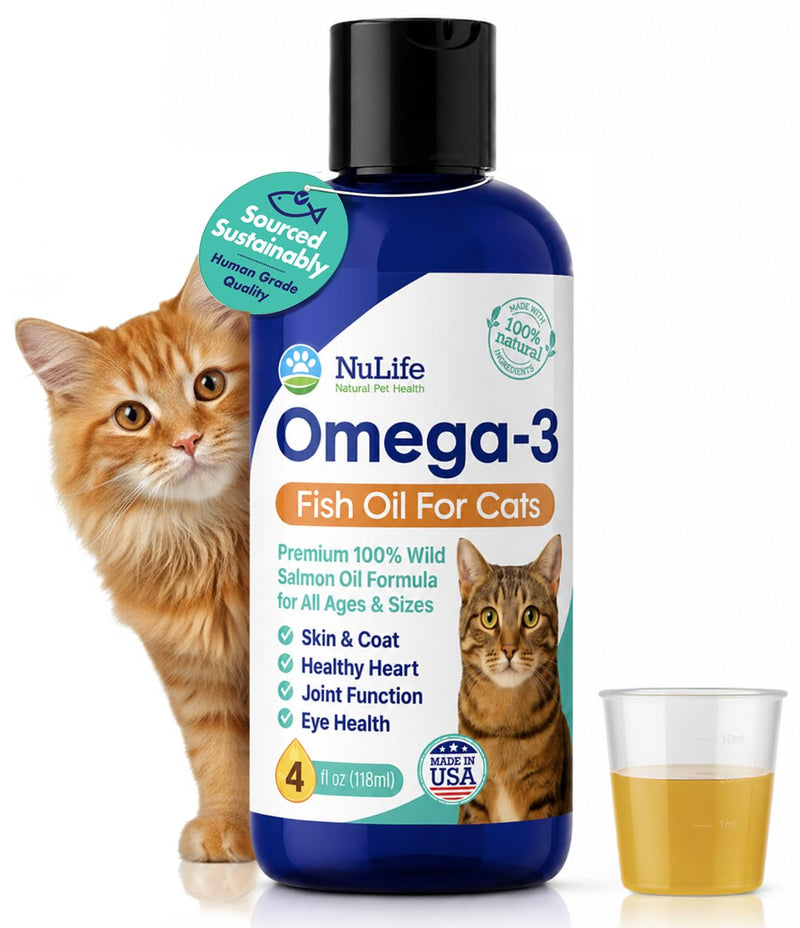 Premium Omega 3 Fish Oil for Cats - Wild Alaskan Salmon Oil Supplement for Skin and Coat - Liquid Cat Supplement for Shedding Control & Cat Dandruff - 4oz