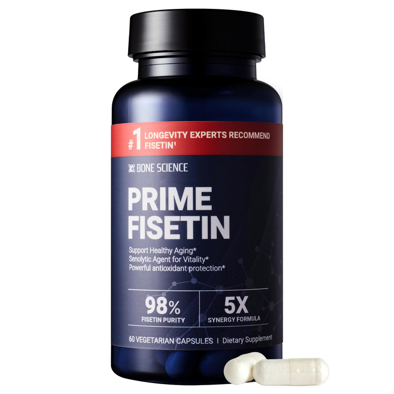 BONE SCIENCE Prime Fisetin 98% Flavonoid Complex, BioPerine, 60 Capsules | With chamomile extract, trans-pterostilbene and phosphatidylcholine in a comprehensive plant-based flavonoid support formula