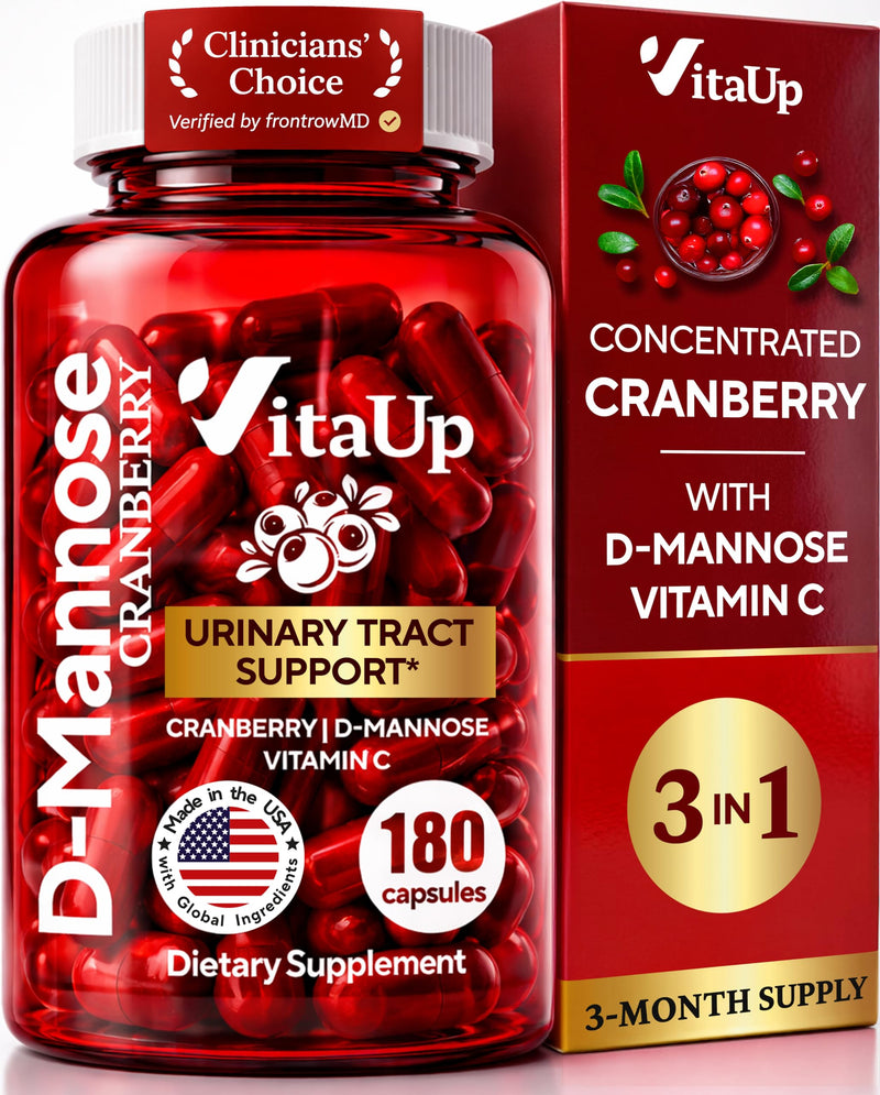 D-Mannose Supplements for Women – USA Made D-Mannose with Cranberry & Vitamin C – Cranberry Capsules for Women for Urinary Tract & Bladder Support – 180 Vegan Capsules 180 Count (Pack of 1)