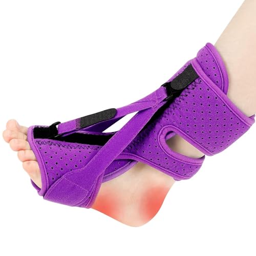 Plantar Fasciitis Night Splint, Foot Drop Brace, Adjustable Dorsiflexion, Breathable Memory Foam Men Women (Purple) Purple