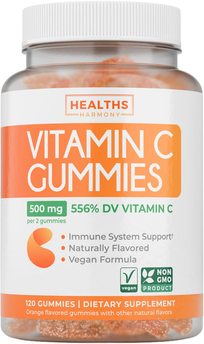 Vegan Vitamin C Gummies for Adults - Orange Flavor (2 Month Supply) | Immune Support Gummies with Chewable Vitamin C 500mg per Serving for Daily & Seasonal Wellness - High Potency Non-GMO Formula Gummy 120 Count (Pack of 1)